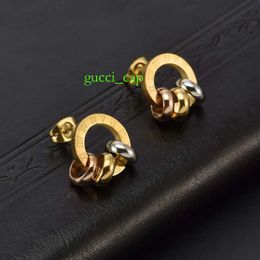 Charm Classic Roman New Creative Circle Gold Titanium Steel Women's Tri Color Earrings Jewelry