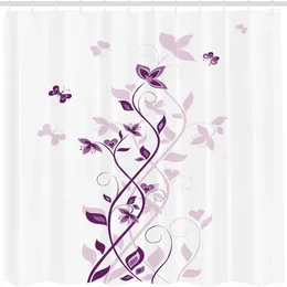 Shower Curtains Fashion Curtain Purple Tree Rotating Persian Lilac Butterfly Pattern Waterproof Suit Polyester Fabric Bathroom Decoration
