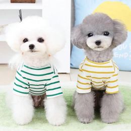 Dog Apparel Cat Vest Pretty Washable Two-legged Cartoon Bear Pattern Pet Striped Shirt Daily Wear T-shirt