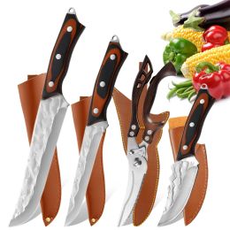 Knives Multifunctional Meat Cleaver Butcher Boning Knives Stainless Steel Sharp Cutter Slaughter Outdoor Straight Knife Camping BBQ