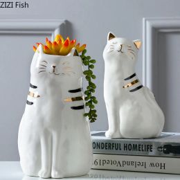 Films Cute Cat Flower Pots Decorative Ceramic Vase Gilded Vases for Flowers Kitten Flower Arrangement Potted Plants Nordic Home Decor