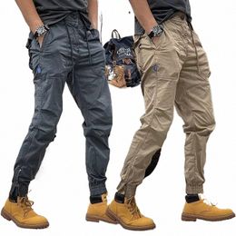 new American Vintage Cargo Pants For Men Spring Fi Trend Elastic waistband Zipper Large Pocket Leggings Casual Trousers E7kg#