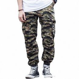 tiger Stripe Print Camoue Cargo Pants Mens Safari Trousers Streetwear Multiple Pockets Men Jogger Military Tactical Pants P2mX#