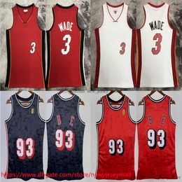 Printed Classic Retro 2005-06 Basketball 3 Dwyane Wade Jersey Vintage Red White Wade Jerseys Breathable Sports Shirts