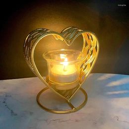 Candle Holders Romantic Gold Colour Hollow Three-dimensional Metal Heart-shaped Triangular Candlestick Tabletop Ornaments Home Decoration