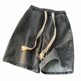 cargo Jeans Summer Blue Jorts Male Shorts Denim Five-point Vintage Clothing High Street Mid-pants Men's Shorts Free Ship F6SF#