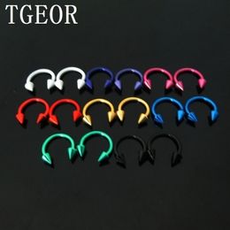 wholesale 128m spike horseshoe body piercing 100pcs Stainless Steel Electrophoresis colors nose ring 240311