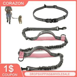 Leashes Hand Free Dog Waist Belt Creative High Qulity Retractable Adjustable Hands Reflective Pet Supplies Freely Jogging Pull Lead