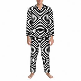 abstract Line Print Pyjamas Men Mod Circles Kawaii Room Sleepwear Spring 2 Pieces Casual Oversized Custom Pyjama Set k40c#