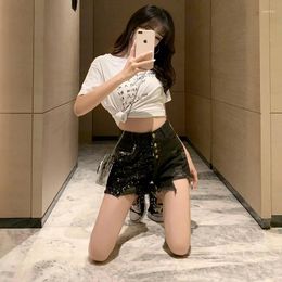 Women's Shorts Short Pants For Woman To Wear With Rhinestones Black Sexy Sequin Mini Design Y2k Harajuku Youthful Casual