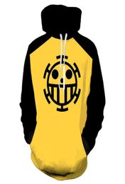 Anime One Piece 3D Hoodie Sweatshirts Trafalgar Yasası Cosplay Korsanları Kalp İnce Pullover Hoodies Dış Giyim Kat Kıyafet G1206685056