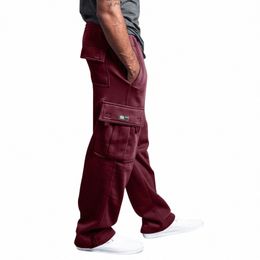 men's Solid Color Drawstring Elastic Waisted Multiple Pocket Work Pants Loose High Waist Casual Outdoor Sweatpants X8pb#