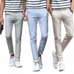 2023 Yaz İnce Erkekler Keten Sıradan Pantolon Gençlik İnce Düz Streç Nefes Alabilir Pantolon F2UQ#