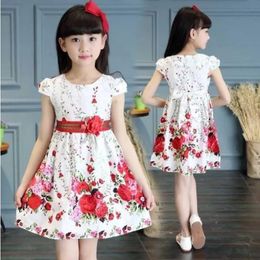 Summer Kids Girl Flower Dress 2024 Party Sleeveless Aline Princess Tight Waist Dresses 2 4 10 To 12 Years Old Cute Baby Clothes 240325