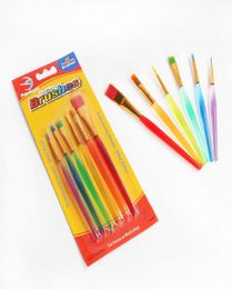 Whole 6 Sticks Transparent DIY Children Watercolor Brush Colorful Rod Painting Brush Durable Kids Soft Brush Drawing Pen DH1205175432