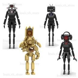 Blocks Gold Clock Titan Man Female TV Personality A Series of Skibidi Toilet Man Building Blocks Set Toys Model Kid Birthday Christmas T240325