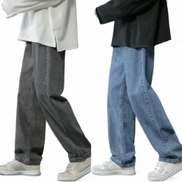 men Straight-legged Jeans Men's Wide Leg Denim Pants Hip Hop Style Wed Jeans with Pockets Solid Colour for Spring for Men L0Sj#