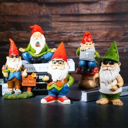 Sculptures Cute Resin Garden Gnome Statue Zen Naughty Funny Dwarfs Store Lawn Ornaments For Home Office Desk Indoor Outdoor Decor Ornament