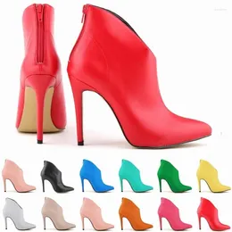 Boots LOSLANDIFEN Women PU ZIP 11CM Thin Heels Pointed Toe Tassel Comfort Short Boot Party OL Office Woman Shoes