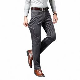 autumn and Winter Men's Corduroy Casual Pants Busin Fi Elastic Regular Fit Stretch Trousers Male Black Khaki Coffee Gray C40h#