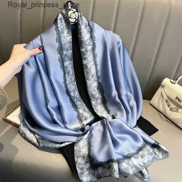 Scarves Luxury brand summer silk scarf womens fashionable high-quality soft scarf womens shawl Foulard Bandana Beach Cover ups Wraps 2023 Q240326