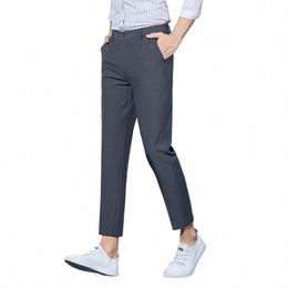 Calças cortadas elegantes Butt Masculino Busin Pants Slim-fitting Pure Color Pencil Pants 10IU #