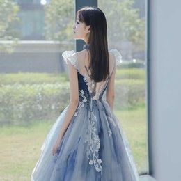 Blue Dress 2024 Spring New Flying Sleeves Celebrity Party Long Adult Ceremony Art Exam Banquet Evening