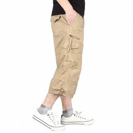 summer Men's Casual Cott Cargo Shorts Overalls Lg Length Multi Pocket Hot breeches Military Pants Male Cropped Pants I0JV#