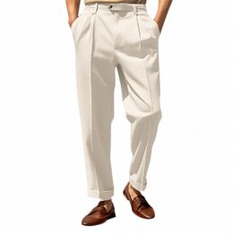 men's Suit Trousers With Pleat And Expandable Waistband Classic Cut Outwear Memory Foam Chinos Pants Men 12 Sock 34FG#