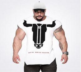 New Designer Gym Bodybuilding Tshirt Sports T shirts Men Sleeveless Tees Shirt Homme Fitness Workout Tops Thin Print Bulking Tshi3751266