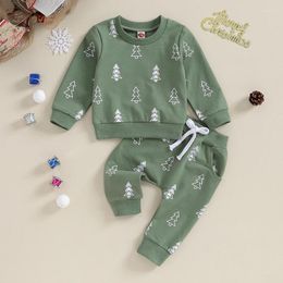 Clothing Sets Toddler Baby Boy Christmas Outfit Long Sleeve Tree Print Crewneck Sweatshirt Pullover Tops Elastic Pants 2 Piece