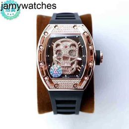 Mechanical Richarsmill Luxury Mens Watches Wristwatch Zz Diamond Inlaid Hollow Leisure Large Dial Automatic Movement Domestic Watch Skull