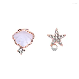 Stud Earrings 2024 Fashion Starfish Shell Female Temperament Round Face Thinner Zircon Pearl Gift