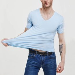 Mens Summer T-Shirt Short Sleeve Cool Quick Dry Breathable Ice Silk Seamless Tops Casual Solid Color Elastic Tee Shirts M-5XL 240325