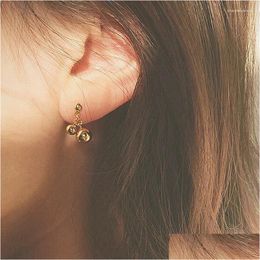 Stud Earrings 925 Sterling Sier Three Beads Gold For Women Simple Cute Girl Gift Mini Smooth Sphere Piercing Jewellery Drop Delivery Ot5Pl