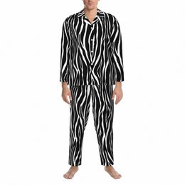 zebra Print Pyjama Sets Autumn Black And White Stripes Cute Room Sleepwear Male 2 Pieces Loose Oversized Graphic Nightwear Gift k0uH#