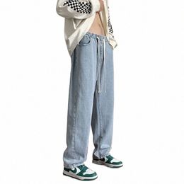 2023 Spring Youth Vitality Men's Straight Loose Drawstring Elasticated Denim Jeans Hip Hop Harajuku College Student Girl's Pants i16Z#