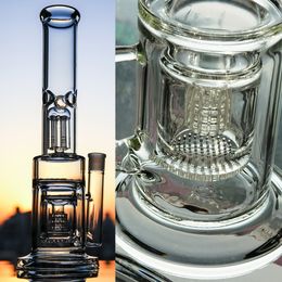 Handmade Hookah Bubbler Thick Straight Tube Glass Bongs Arm Tree Perc Water Pipe Matrix Inline Oil Dab Rig with 18mm Joint Shisha Accessory