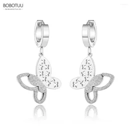 Hoop Earrings BOBOTUU Stainless Steel Handmade Carved Butterfly 18K Gold Plated Bohemia Animal Earring For Women Aretes BE23073