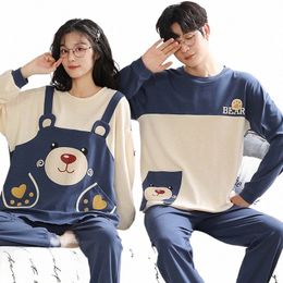 2024 Cott Nightwear Couples Spring Men Lg Pyjamas Women Carto Cute Fi Print Loose Sleepwear pyjama homme Feminino v6c3#