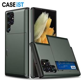 CASEiST Luxury Heavy Duty Armor With Hidden Slide Card Slot Holder Wallet Dual PC TPU Phone Case Cover For Samsung Galaxy S24 Ultra S23 S22 S21 S20 Note 10 9 8 Plus FE A55