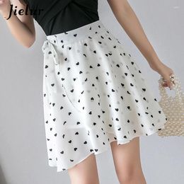 Skirts Fashion Chiffon Female Floral Polka Dot Pleated Skirt Women High-waisted Bow Tie Spring Ladies Faldas Summer