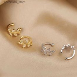 Ear Cuff Ear Cuff Fashion Gold Color Leaf Clip Earring For Women Vintage Crystal Without Piercing Cartilage Ear Cuff Party Jewerly Gifts Y240326