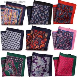 Handkerchiefs Fashion Accessories 48 Color Mens Hanky Pocket Square Handle Paisley Design Hound Stone Printing Matching Pocket Scarf Y240326