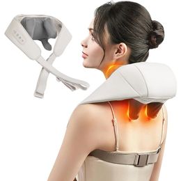 5D Kneading Shiatsu Massage Shawl Neck Chiropractic Massager for Shoulder Pain Relief Heating Neck Massageador Massagem 240326