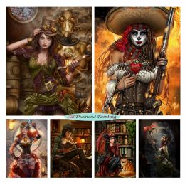 Stitch Gothic Girl 5D Diy AB Drills Diamond Painting Steampunk Woman Huntress Mosaic Art Portrait Cross Stitch Kits Home Decoration