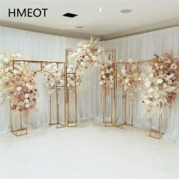Decoration 2M Shiny Gold Square Screen Tridimensional Frame Metal Shelf Wedding Backdrop Decor Geometric Flower Stand Party Stage Arch Prop