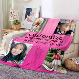 Custom Blanket Flannel Blanket Personalised Po Fleece Blankets for Sofa or Bed Gift Customised DIY Print on Drop 240318