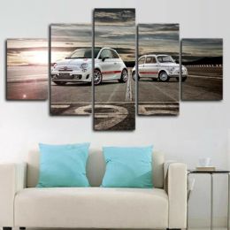 Calligraphy No Framed Canvas 5 Pcs Fiat Abarth 595 Car Evolution Wall Art Posters Pictures Paintings Home Decor for Living Room Decoration