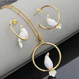 Earrings Necklace Cute Elegant White Bird Earring Necklace Jewellery Sets For Women Enamel Animal Party Accessories Girl La Female Gift L240323